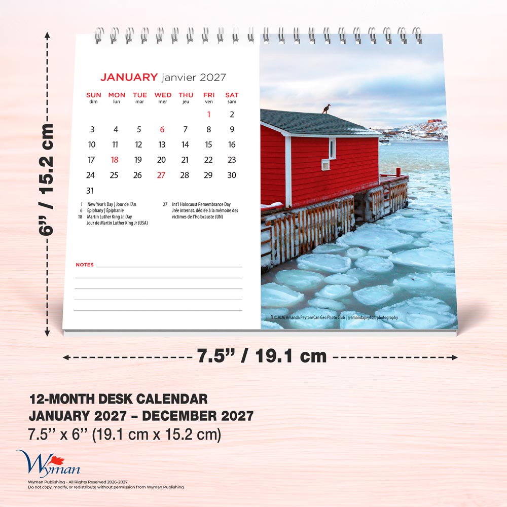 Canadian Geographic Scenic Canada OFFICIAL | 2027 7.5 x 6 Inch Monthly Double-View Easel Desk Calendar