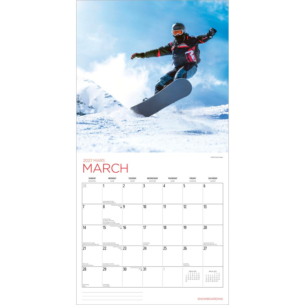 Snowboarding | 2027 12 x 24 Inch (Hanging) Monthly Square Wall Calendar
