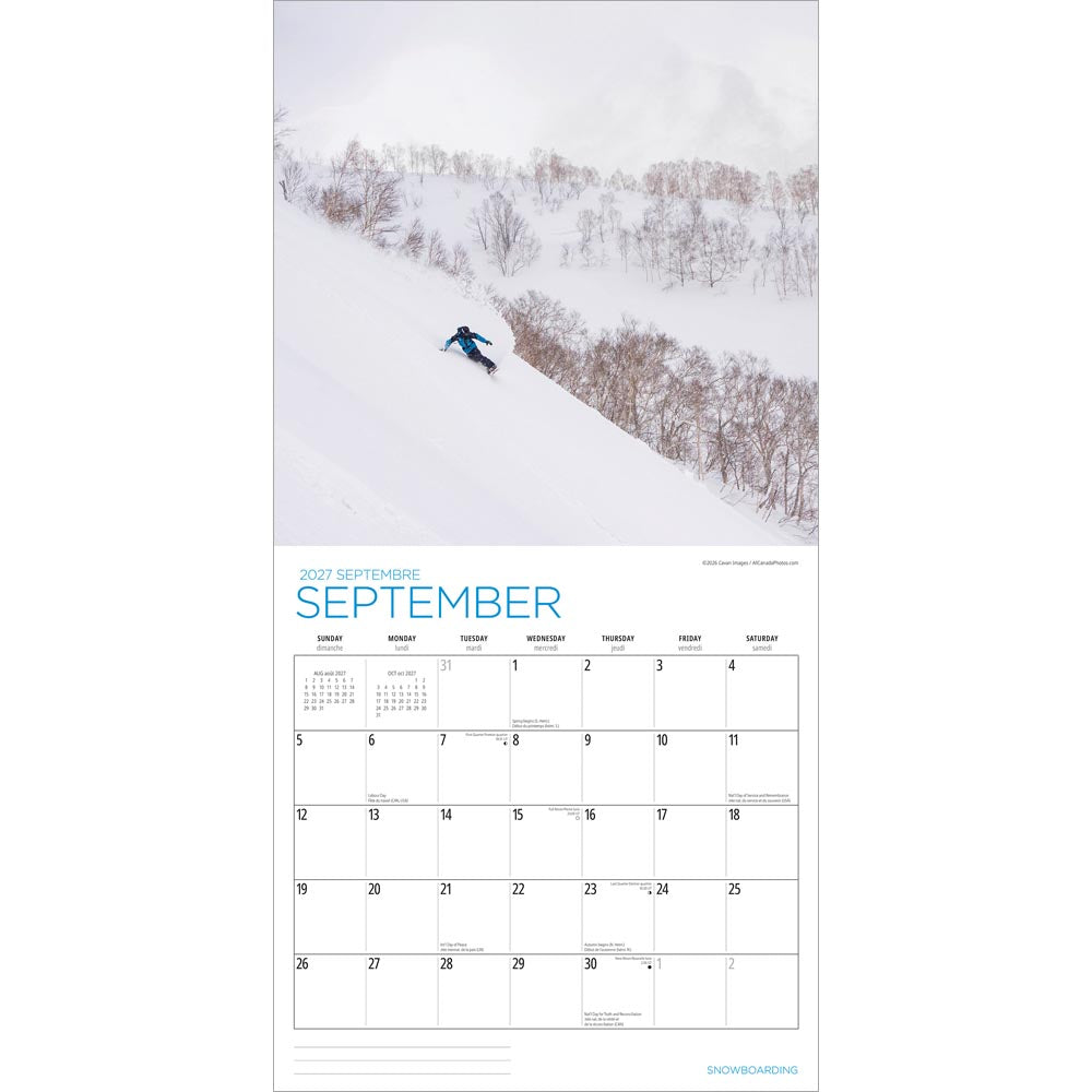Snowboarding | 2027 12 x 24 Inch (Hanging) Monthly Square Wall Calendar