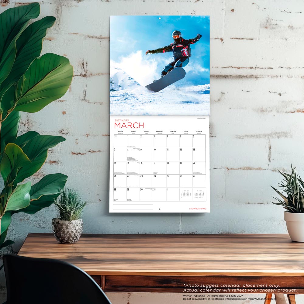 Snowboarding | 2027 12 x 24 Inch (Hanging) Monthly Square Wall Calendar