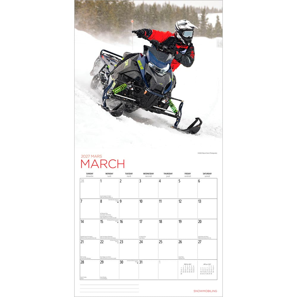 Snowmobiling | 2027 12 x 24 Inch (Hanging) Monthly Square Wall Calendar