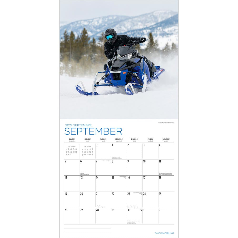 Snowmobiling | 2027 12 x 24 Inch (Hanging) Monthly Square Wall Calendar