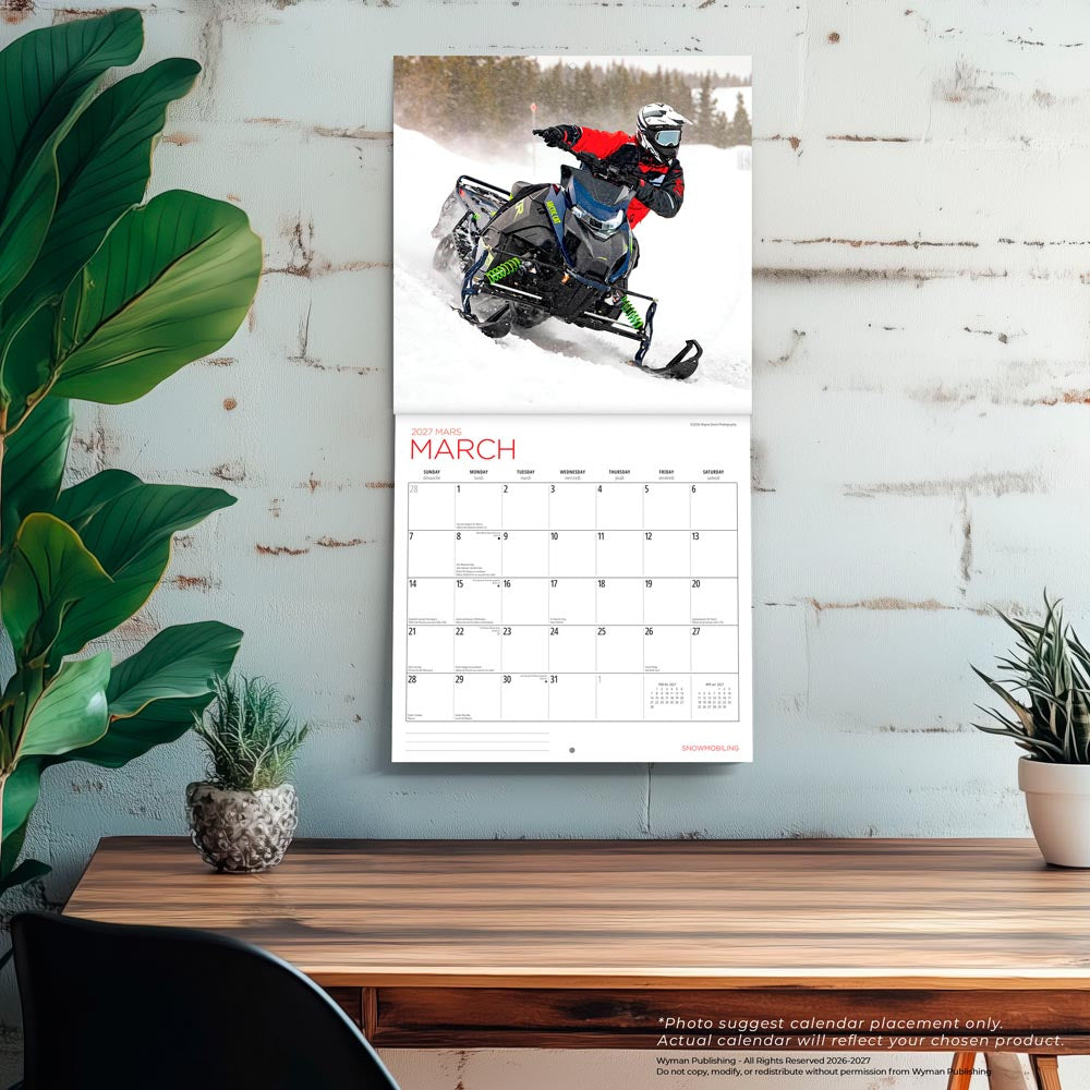 Snowmobiling | 2027 12 x 24 Inch (Hanging) Monthly Square Wall Calendar
