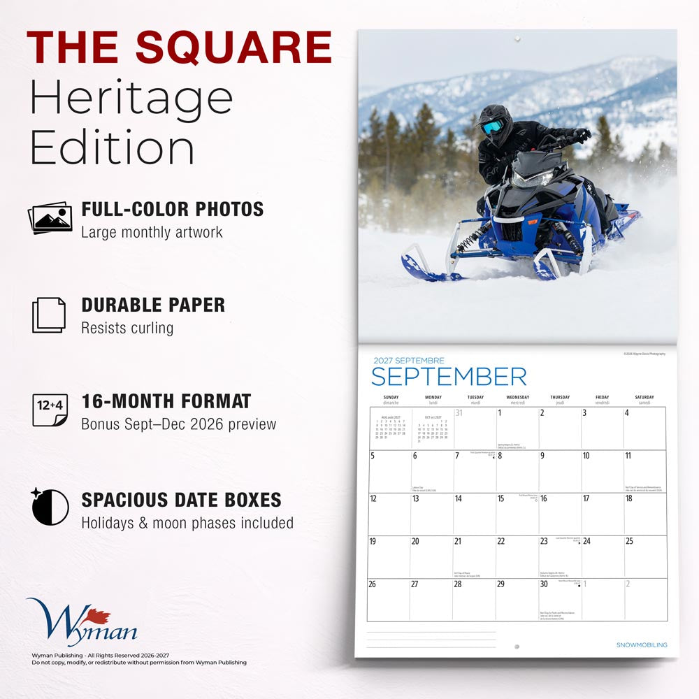 Snowmobiling | 2027 12 x 24 Inch (Hanging) Monthly Square Wall Calendar