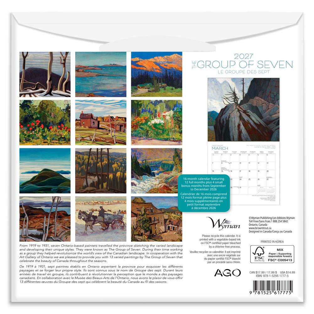 The Group of Seven AGO OFFICIAL | 2027 8.5 x 8.5 Inch Monthly Medium Wall Calendar | Gift Envelope | English/French Bilingual