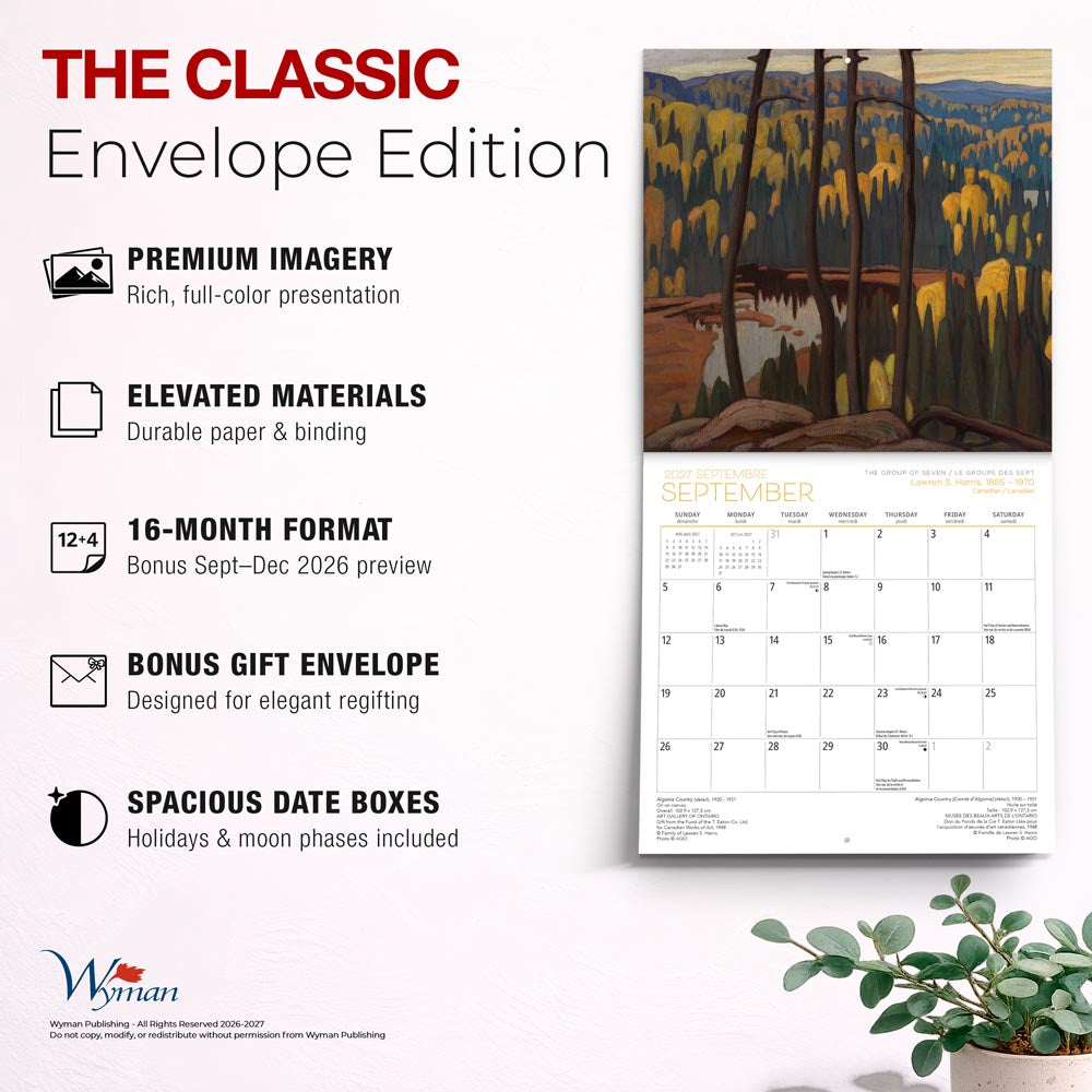 The Group of Seven AGO OFFICIAL | 2027 8.5 x 8.5 Inch Monthly Medium Wall Calendar | Gift Envelope | English/French Bilingual
