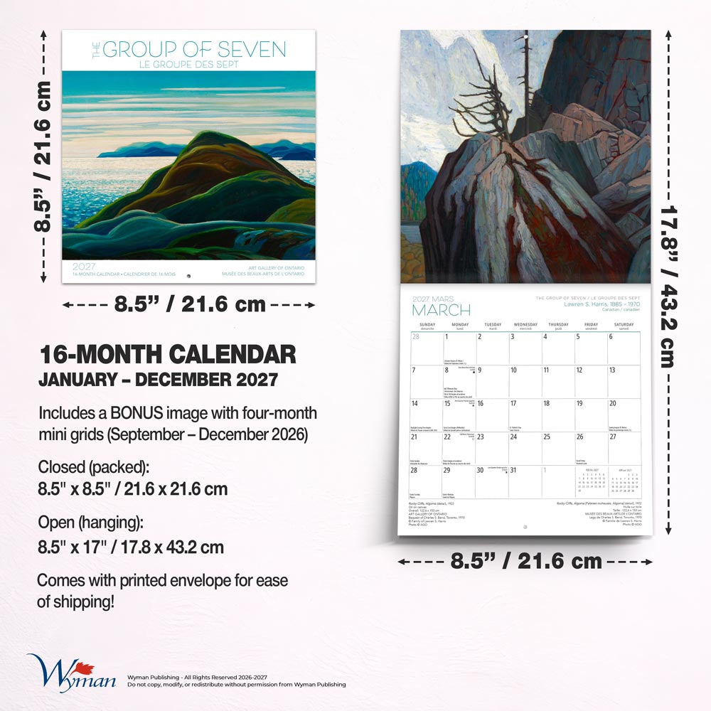 The Group of Seven AGO OFFICIAL | 2027 8.5 x 8.5 Inch Monthly Medium Wall Calendar | Gift Envelope | English/French Bilingual