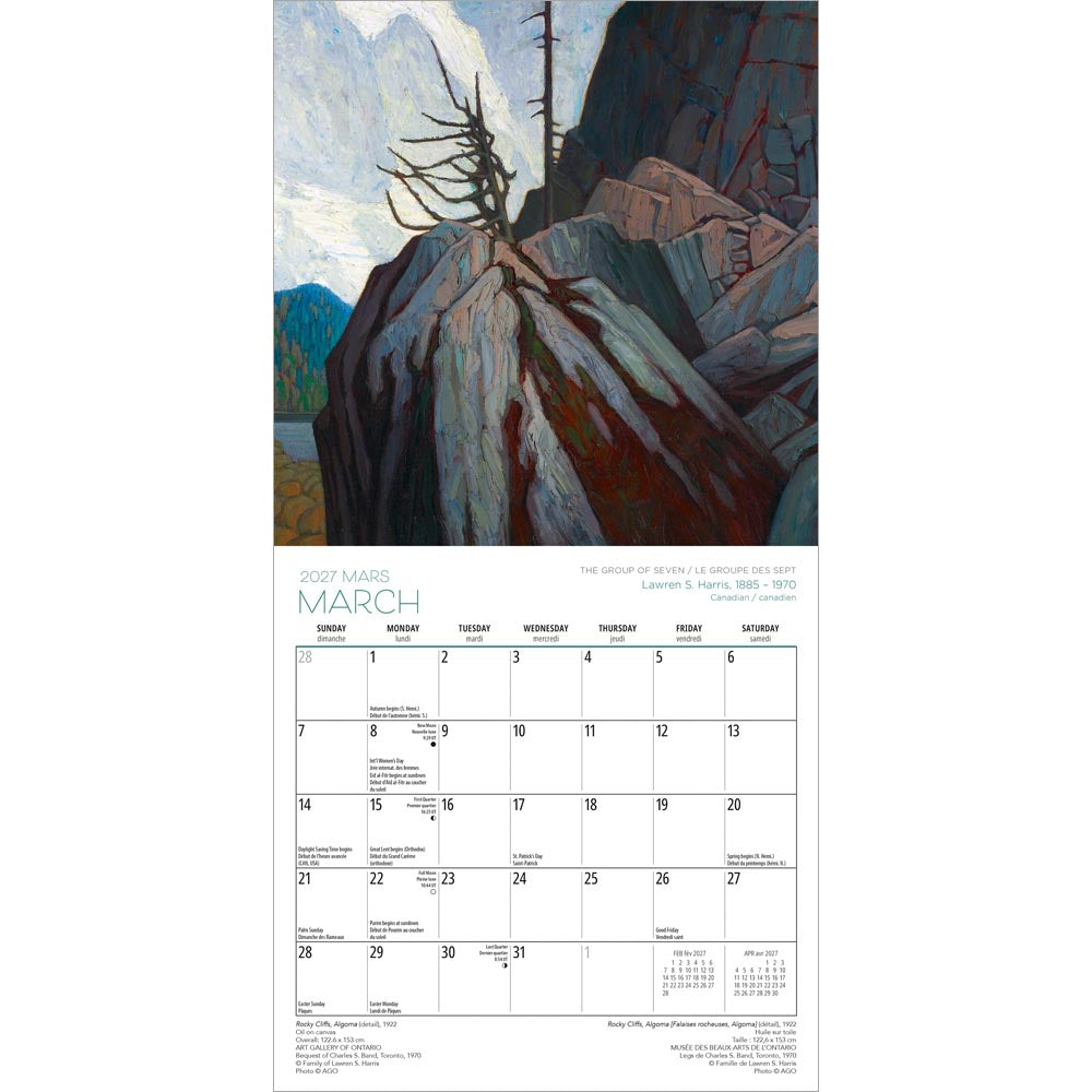 The Group of Seven AGO OFFICIAL | 2027 7 x 14 Inch (Hanging) Monthly Mini Wall Calendar | English/French Bilingual