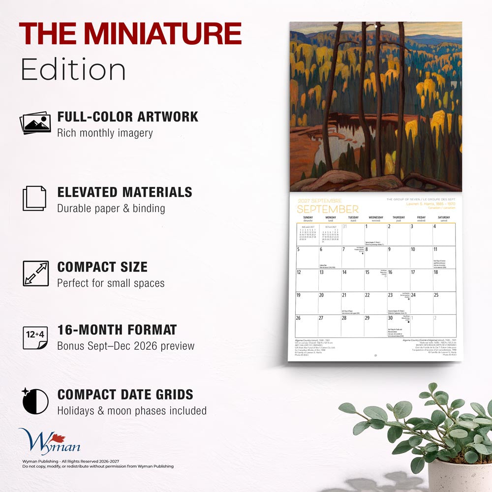 The Group of Seven AGO OFFICIAL | 2027 7 x 14 Inch (Hanging) Monthly Mini Wall Calendar | English/French Bilingual