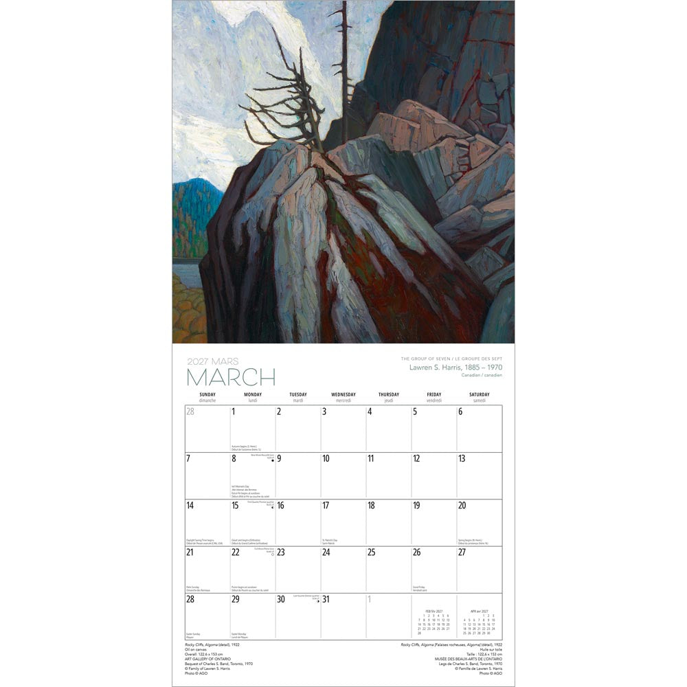 The Group of Seven AGO OFFICIAL | 2027 12 x 24 Inch (Hanging) Monthly Square Wall Calendar | English/French Bilingual