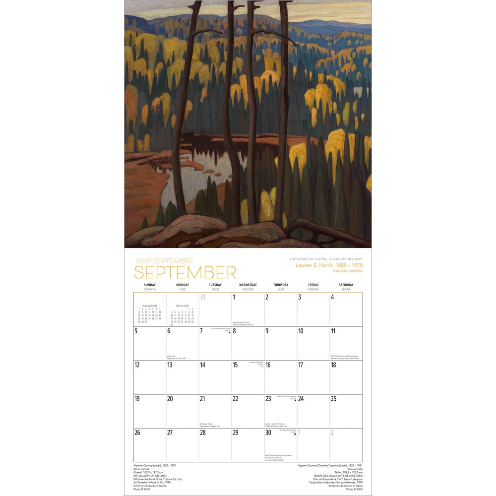 The Group of Seven AGO OFFICIAL | 2027 12 x 24 Inch (Hanging) Monthly Square Wall Calendar | English/French Bilingual