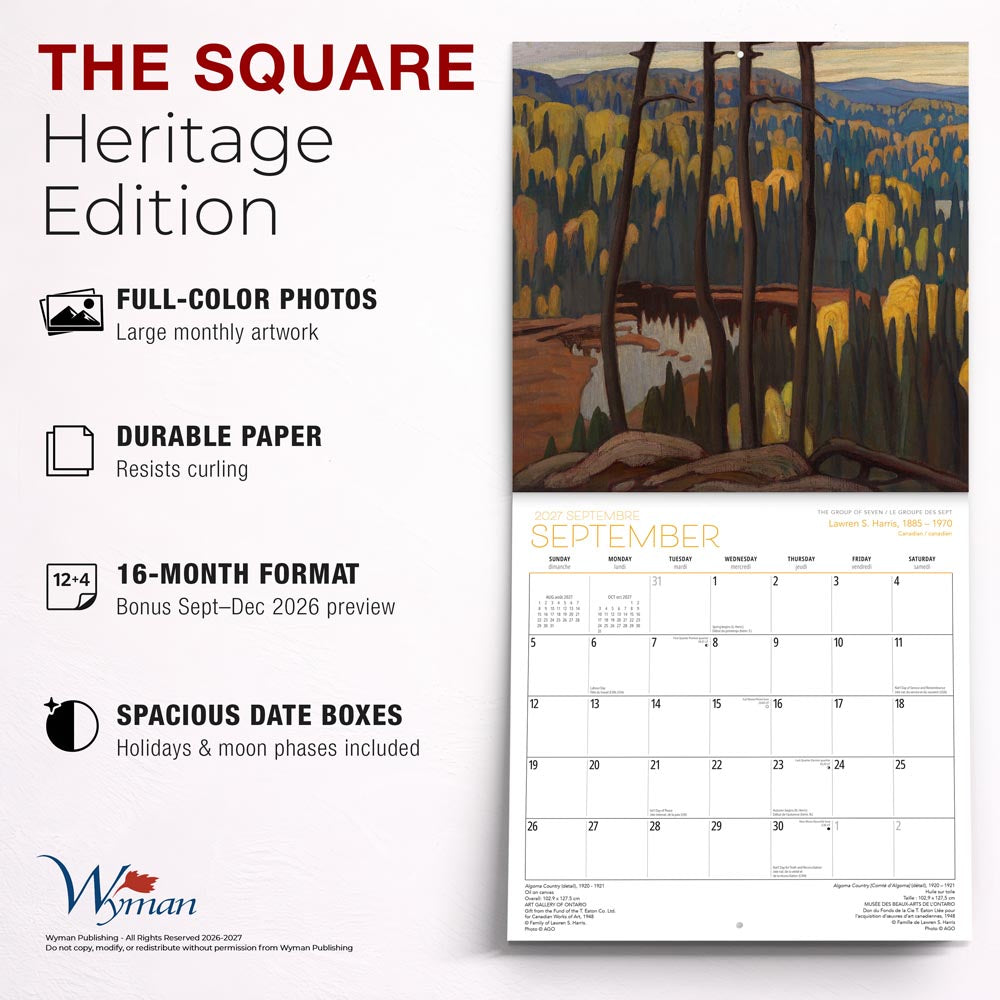 The Group of Seven AGO OFFICIAL | 2027 12 x 24 Inch (Hanging) Monthly Square Wall Calendar | English/French Bilingual
