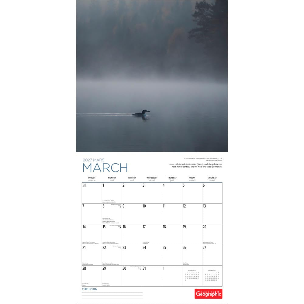 Canadian Geographic The Loon OFFICIAL | 2027 12 x 24 Inch (Hanging) Monthly Square Wall Calendar | Foil Stamped Cover