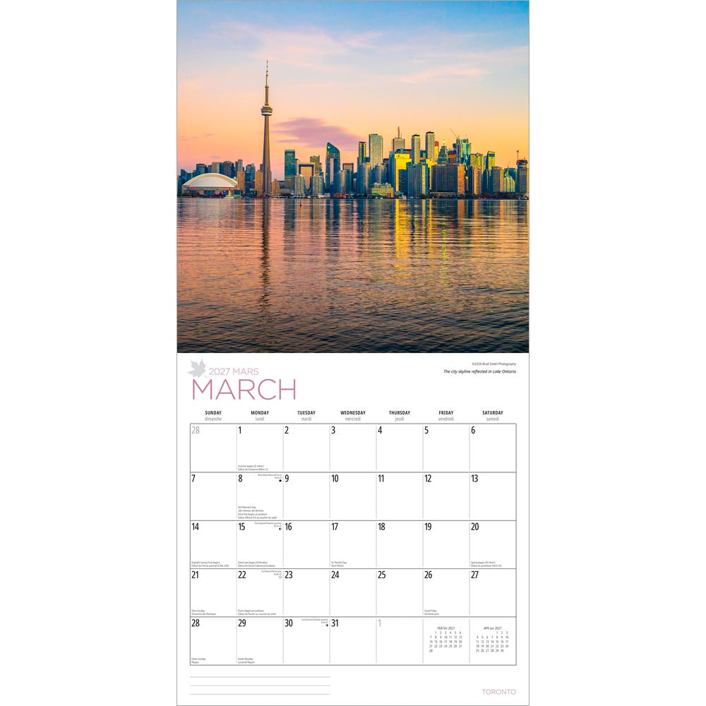Toronto | 2027 12 x 24 Inch (Hanging) Monthly Square Wall Calendar
