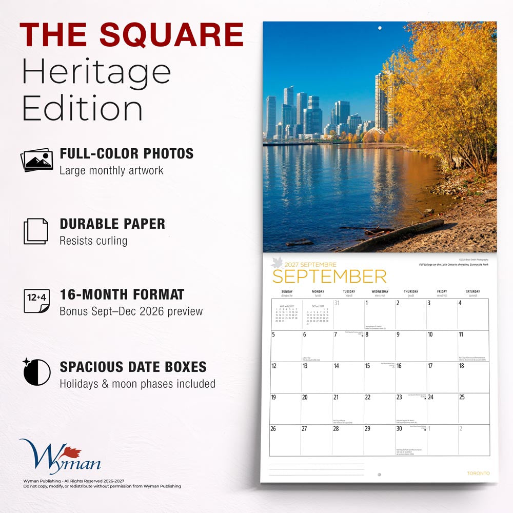 Toronto | 2027 12 x 24 Inch (Hanging) Monthly Square Wall Calendar