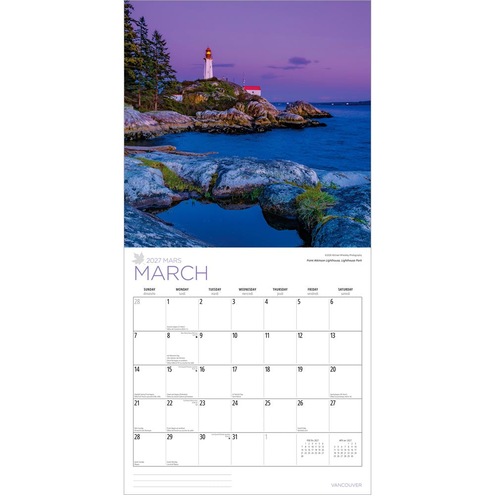 Vancouver | 2027 12 x 24 Inch (Hanging) Monthly Square Wall Calendar