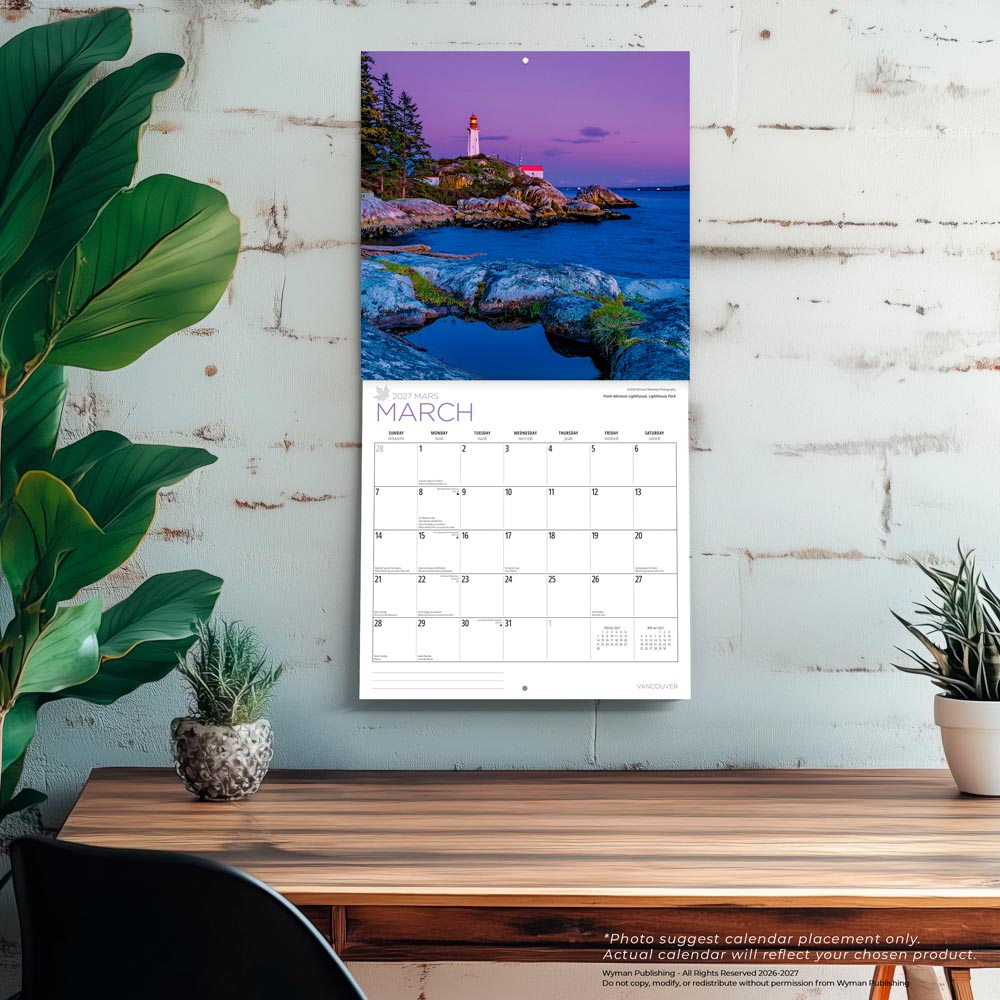 Vancouver | 2027 12 x 24 Inch (Hanging) Monthly Square Wall Calendar