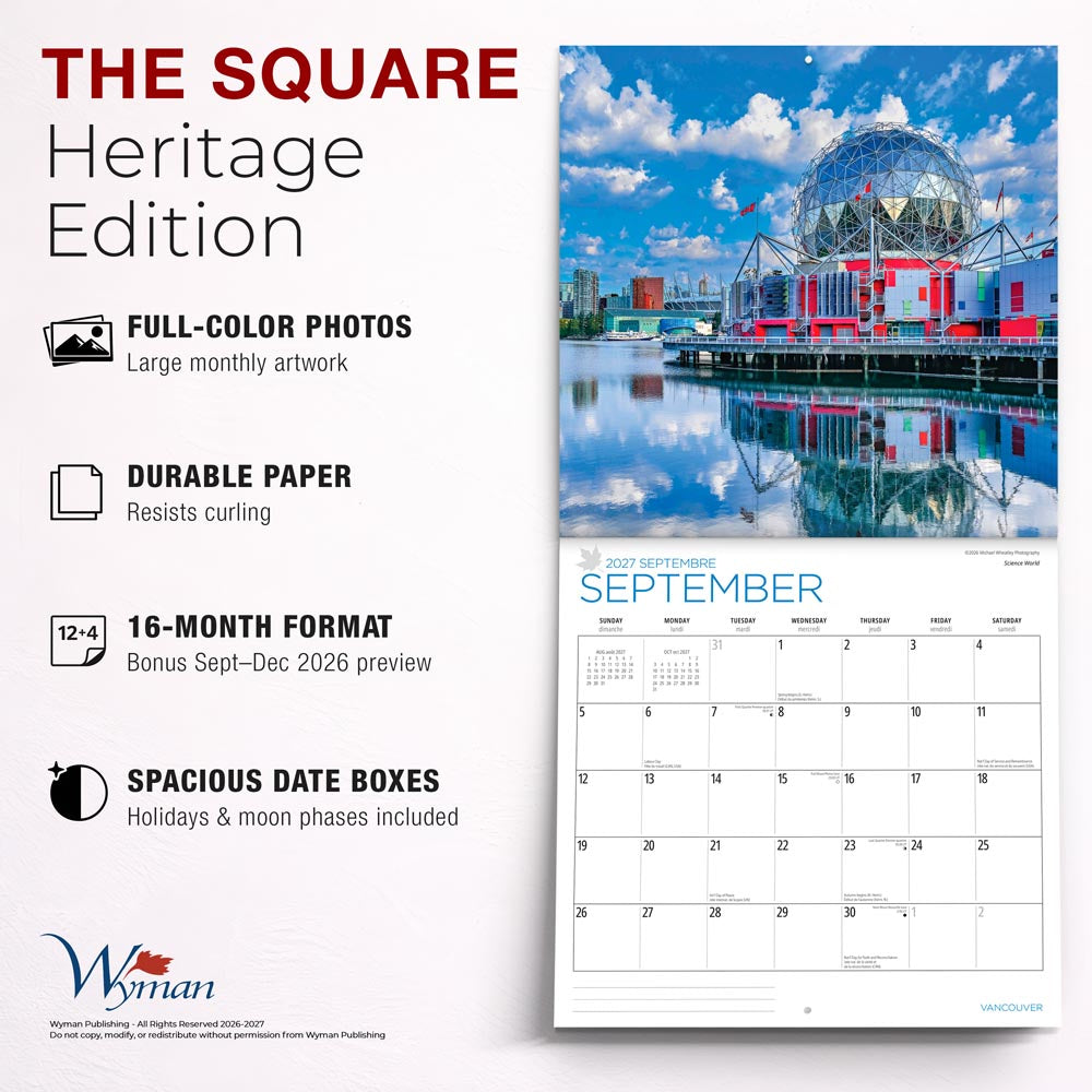 Vancouver | 2027 12 x 24 Inch (Hanging) Monthly Square Wall Calendar