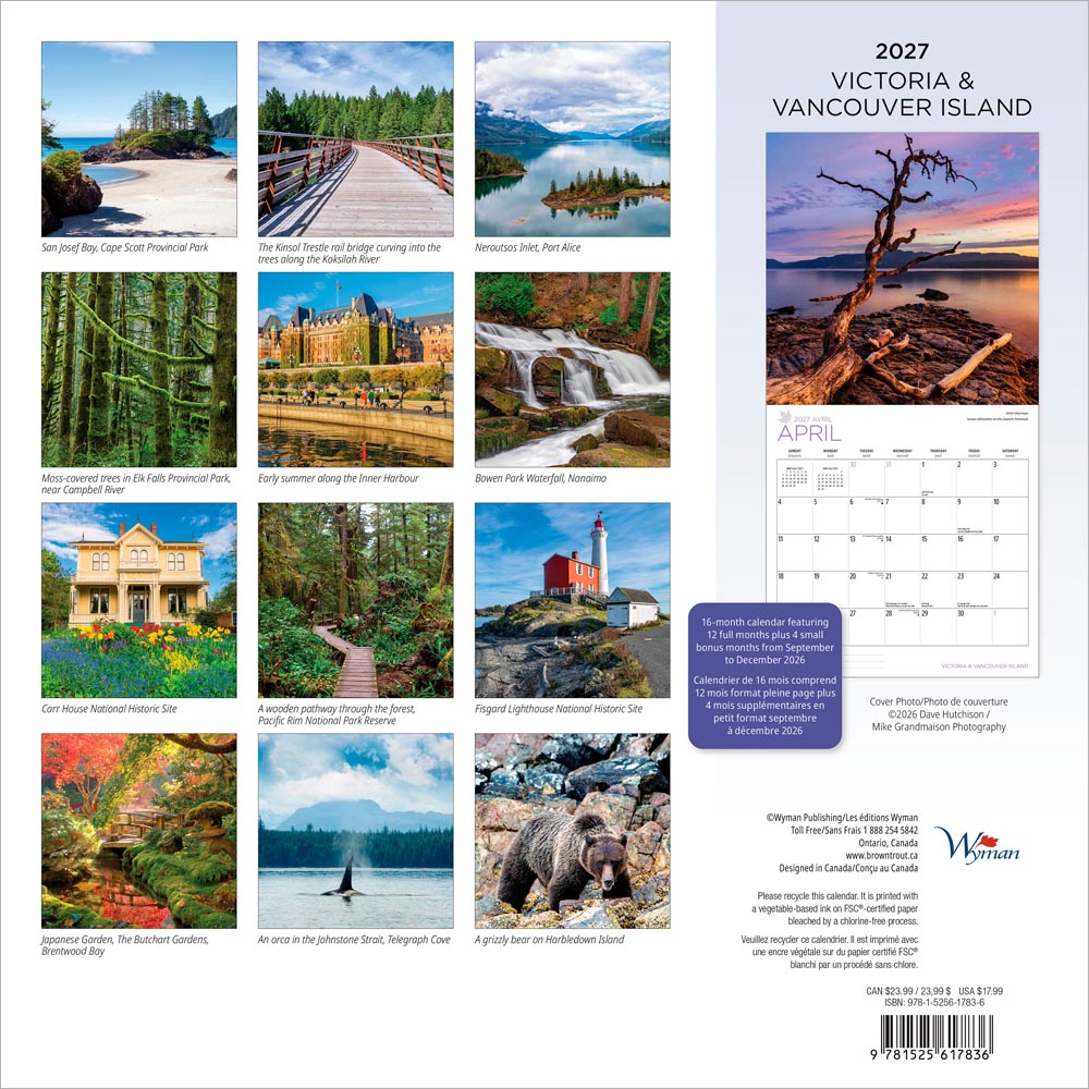 Victoria & Vancouver Island | 2027 12 x 24 Inch (Hanging) Monthly Square Wall Calendar