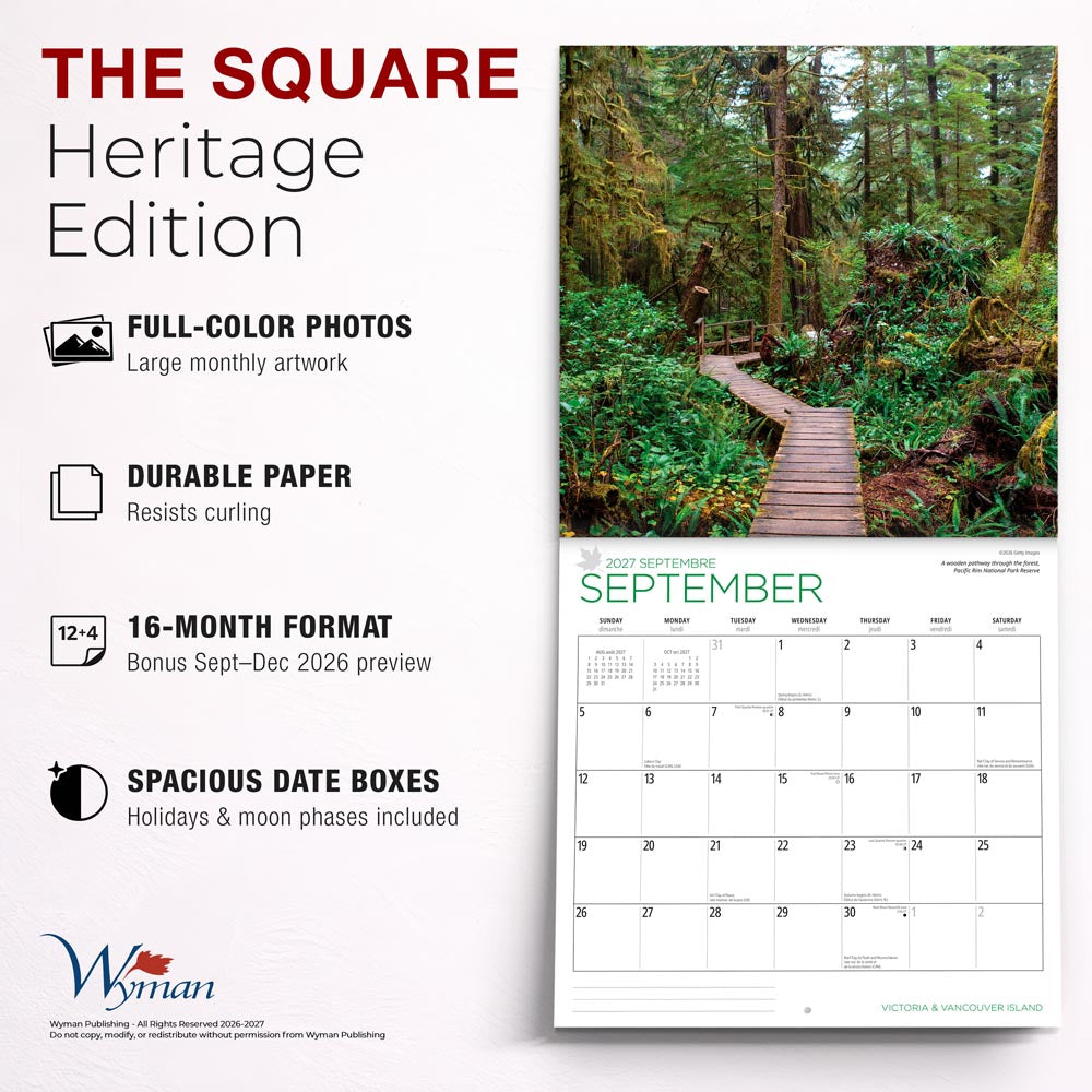 Victoria & Vancouver Island | 2027 12 x 24 Inch (Hanging) Monthly Square Wall Calendar