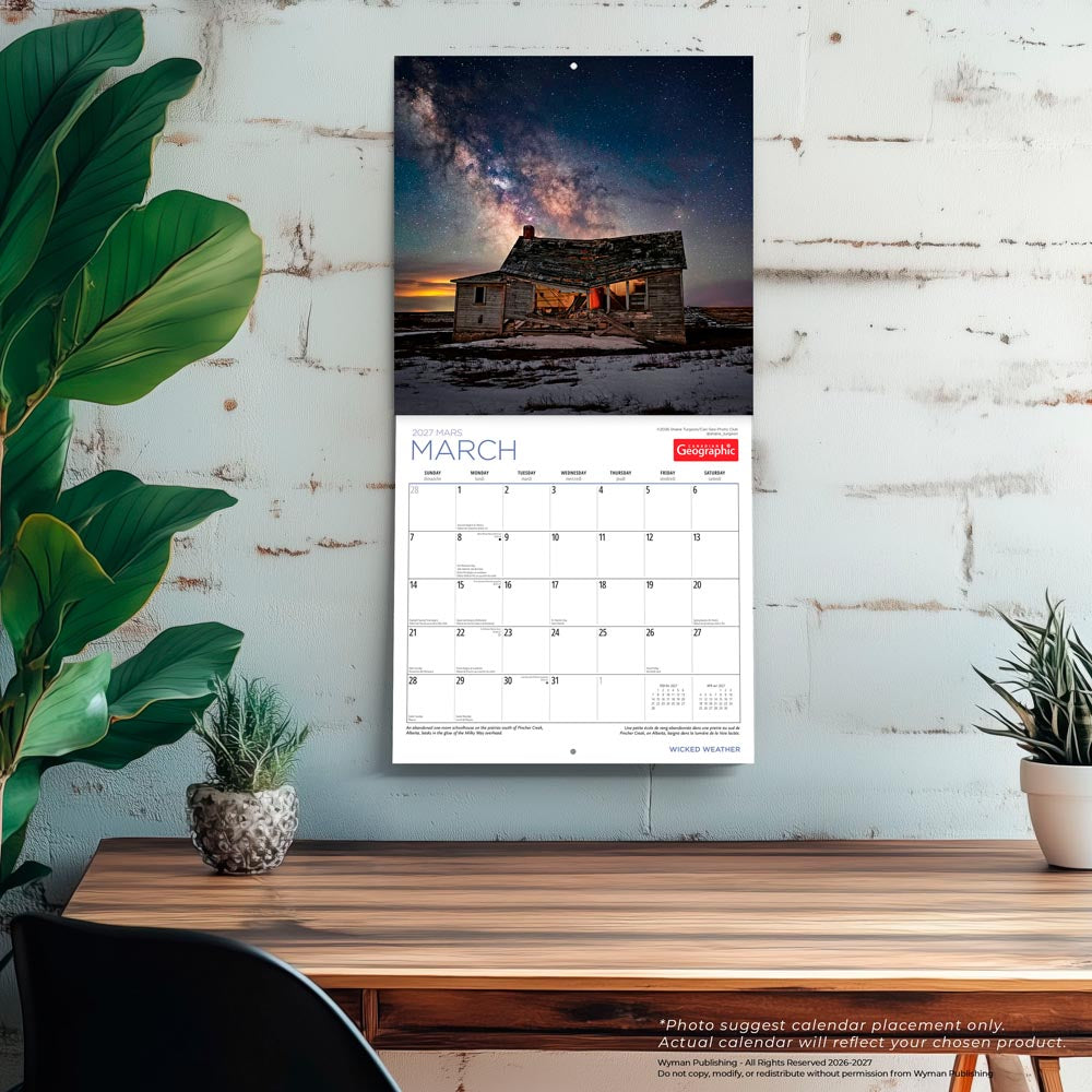 Canadian Geographic Wicked Weather OFFICIAL | 2027 12 x 24 Inch (Hanging) Monthly Square Wall Calendar | Foil Stamped Cover | English/French Bilingual