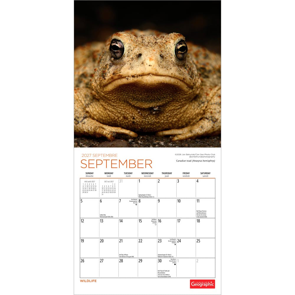 Canadian Geographic Wildlife OFFICIAL | 2027 7 x 14 Inch (Hanging) Monthly Mini Wall Calendar