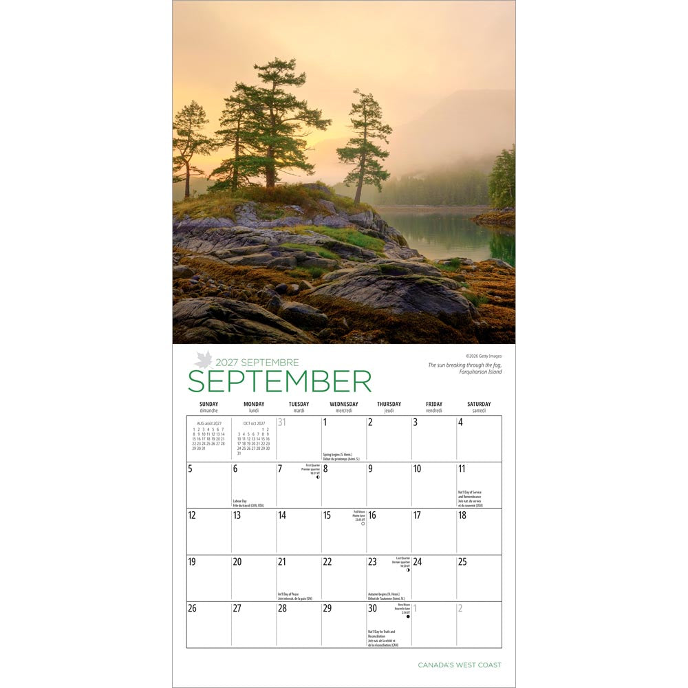 Canada's West Coast | 2027 7 x 14 Inch (Hanging) Monthly Mini Wall Calendar