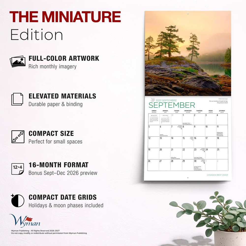 Canada's West Coast | 2027 7 x 14 Inch (Hanging) Monthly Mini Wall Calendar