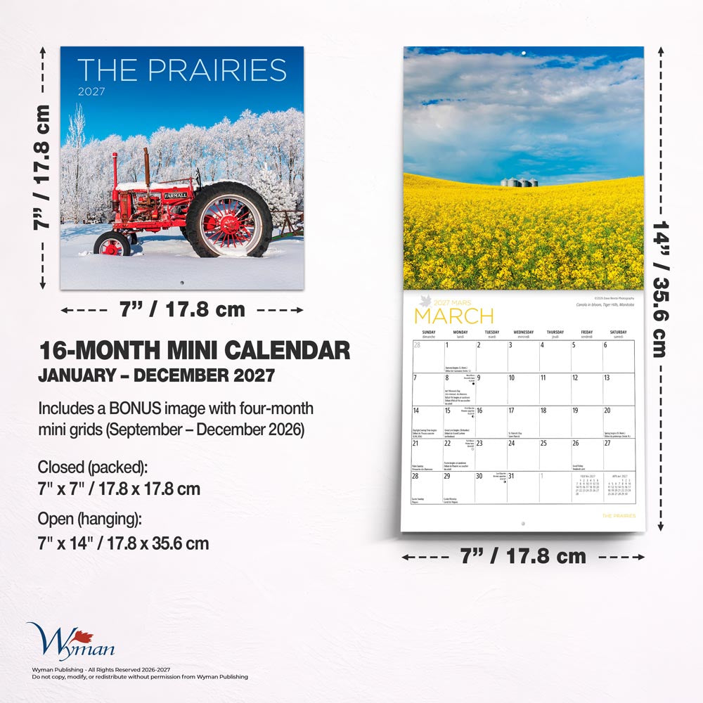 The Prairies | 2027 7 x 14 Inch (Hanging) Monthly Mini Wall Calendar