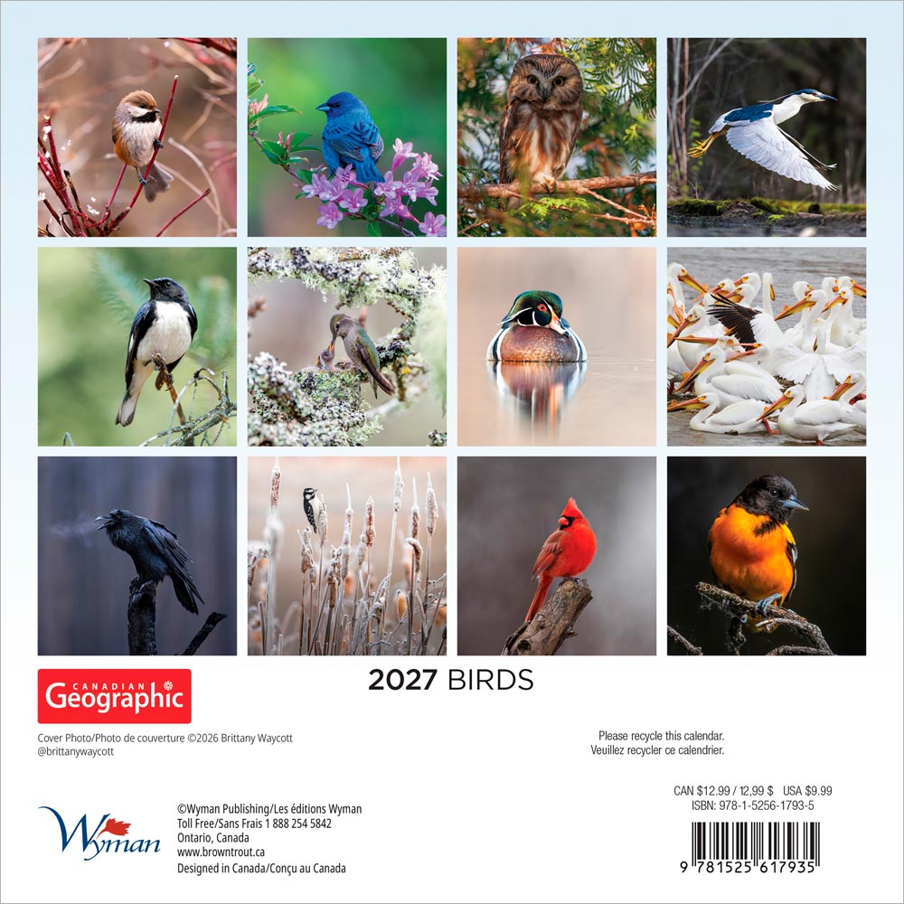 Canadian Geographic Birds OFFICIAL | 2027 7 x 14 Inch (Hanging) Monthly Mini Wall Calendar