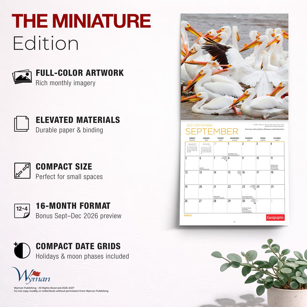 Canadian Geographic Birds OFFICIAL | 2027 7 x 14 Inch (Hanging) Monthly Mini Wall Calendar