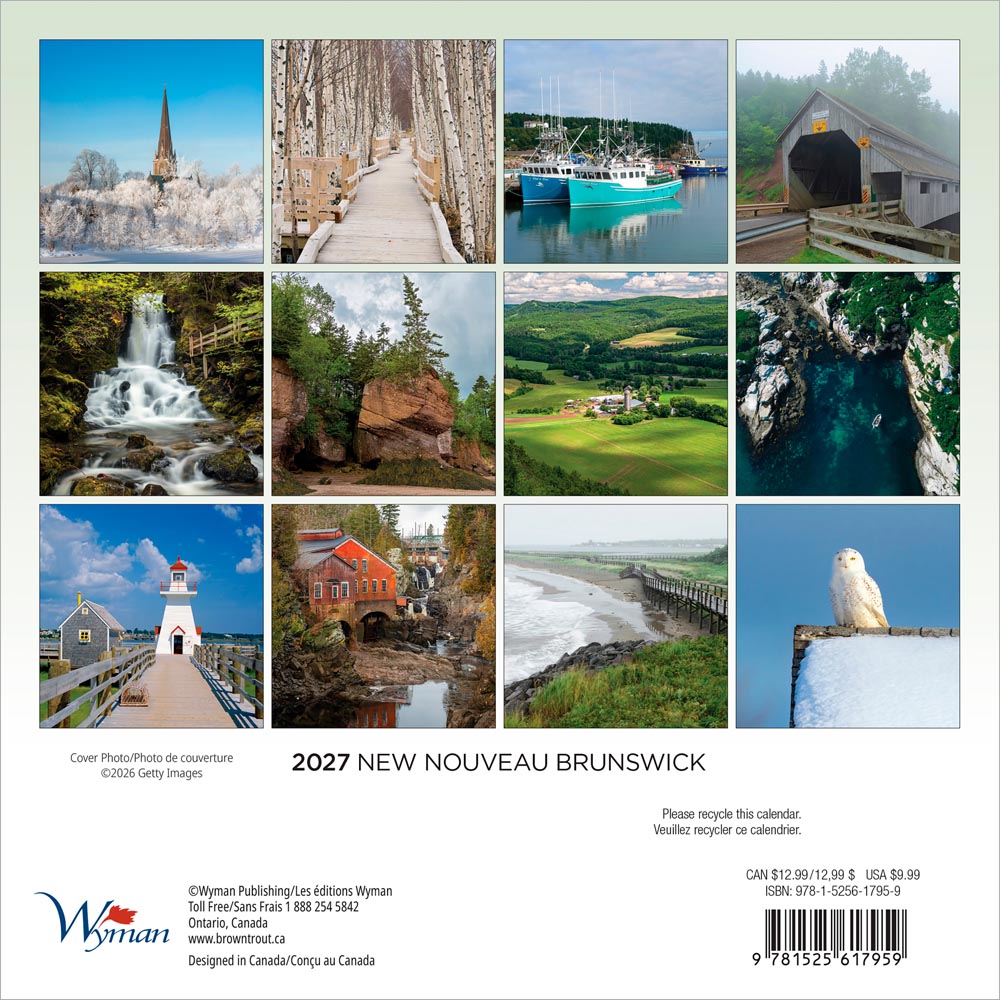 New Brunswick | 2027 7 x 14 Inch (Hanging) Monthly Mini Wall Calendar | English/French Bilingual