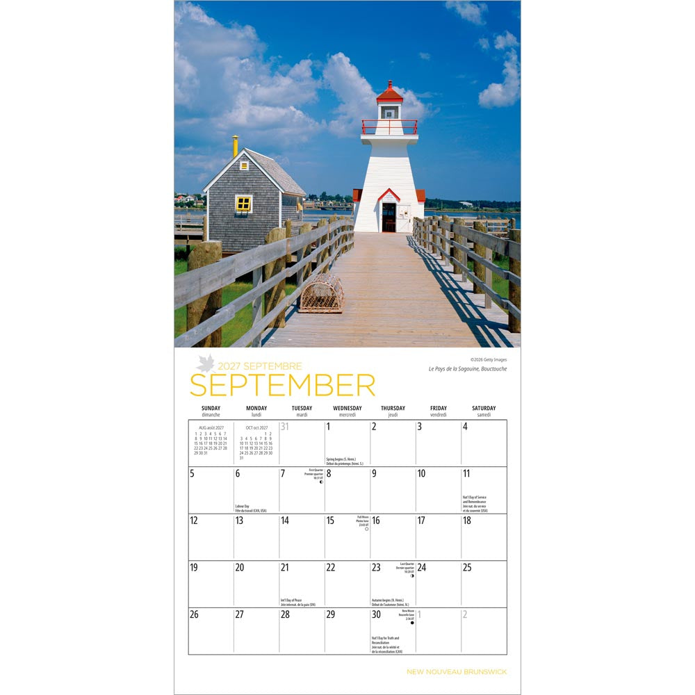 New Brunswick | 2027 7 x 14 Inch (Hanging) Monthly Mini Wall Calendar | English/French Bilingual