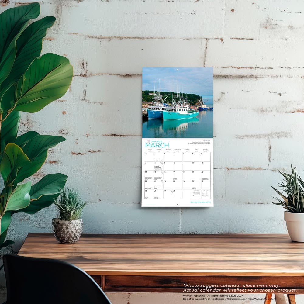New Brunswick | 2027 7 x 14 Inch (Hanging) Monthly Mini Wall Calendar | English/French Bilingual