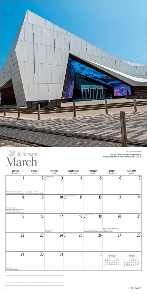 Ottawa | 2026 12 x 24 Inch (Hanging) Monthly Square Wall Calendar | English/French Bilingual