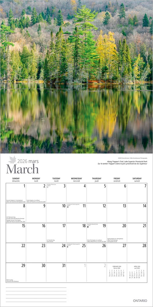 Ontario | 2026 12 x 24 Inch (Hanging) Monthly Square Wall Calendar | English/French Bilingual