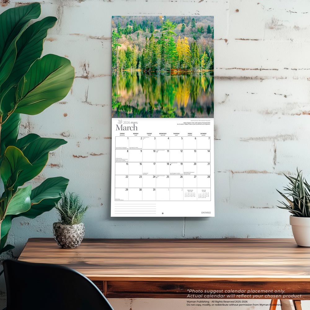 Ontario | 2026 12 x 24 Inch (Hanging) Monthly Square Wall Calendar | English/French Bilingual