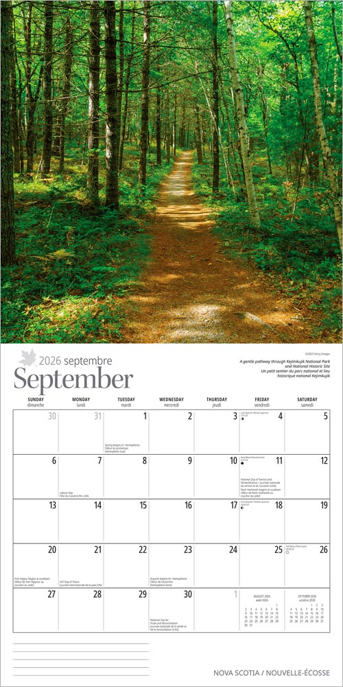Nova Scotia | 2026 12 x 24 Inch (Hanging) Monthly Square Wall Calendar | English/French Bilingual