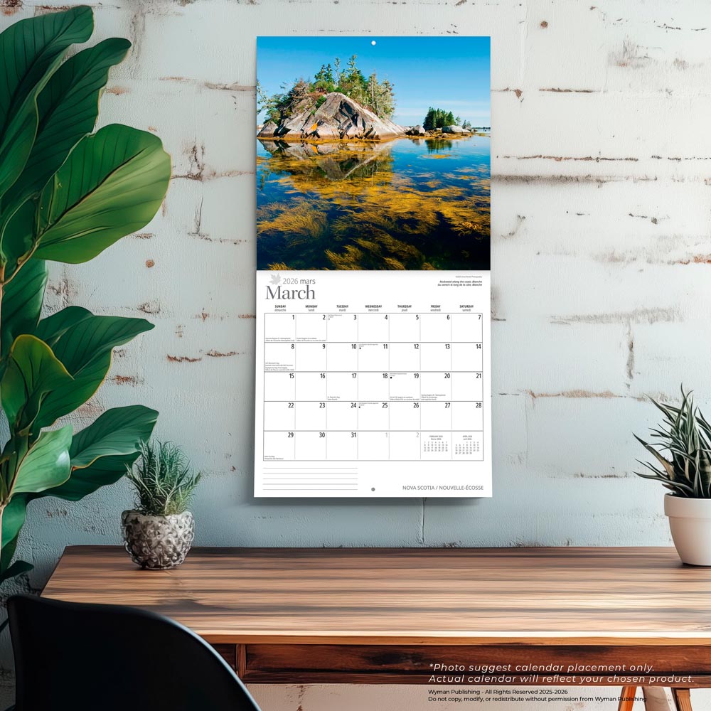 Nova Scotia | 2026 12 x 24 Inch (Hanging) Monthly Square Wall Calendar | English/French Bilingual