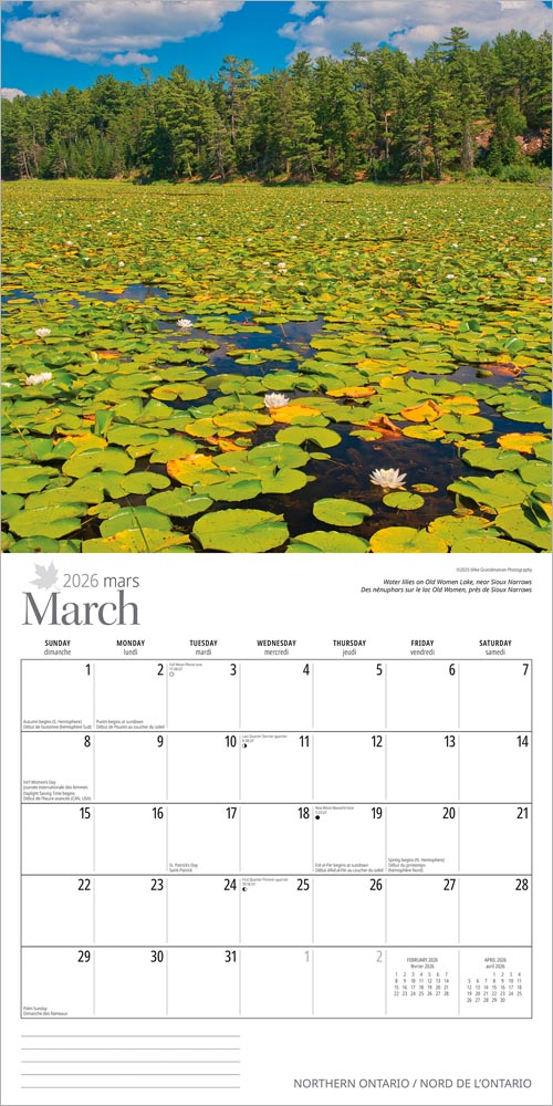 Northern Ontario | 2026 12 x 24 Inch (Hanging) Monthly Square Wall Calendar | English/French Bilingual