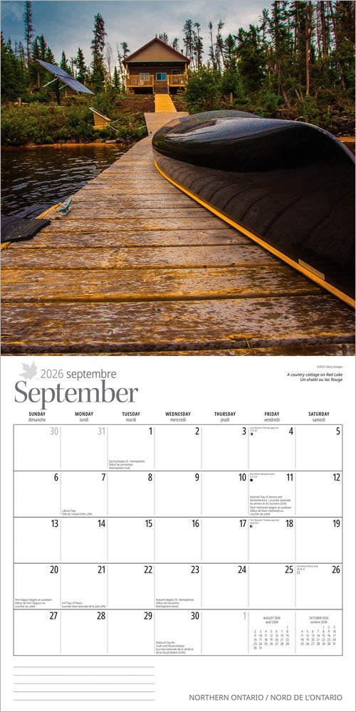 Northern Ontario | 2026 12 x 24 Inch (Hanging) Monthly Square Wall Calendar | English/French Bilingual