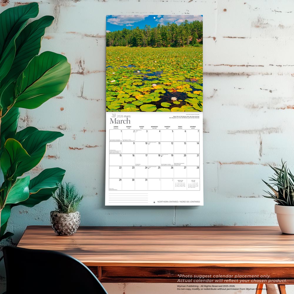 Northern Ontario | 2026 12 x 24 Inch (Hanging) Monthly Square Wall Calendar | English/French Bilingual