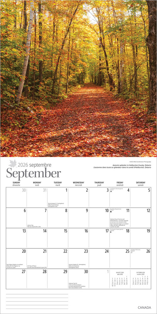Canada | 2026 12 x 24 Inch (Hanging) Monthly Square Wall Calendar | English/French Bilingual