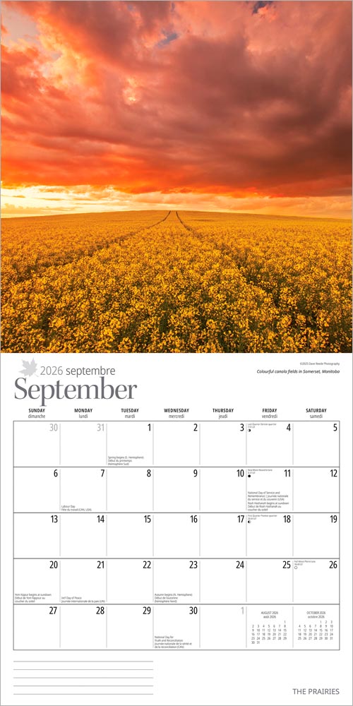 The Prairies  | 2026 12 x 24 Inch (Hanging) Monthly Square Wall Calendar