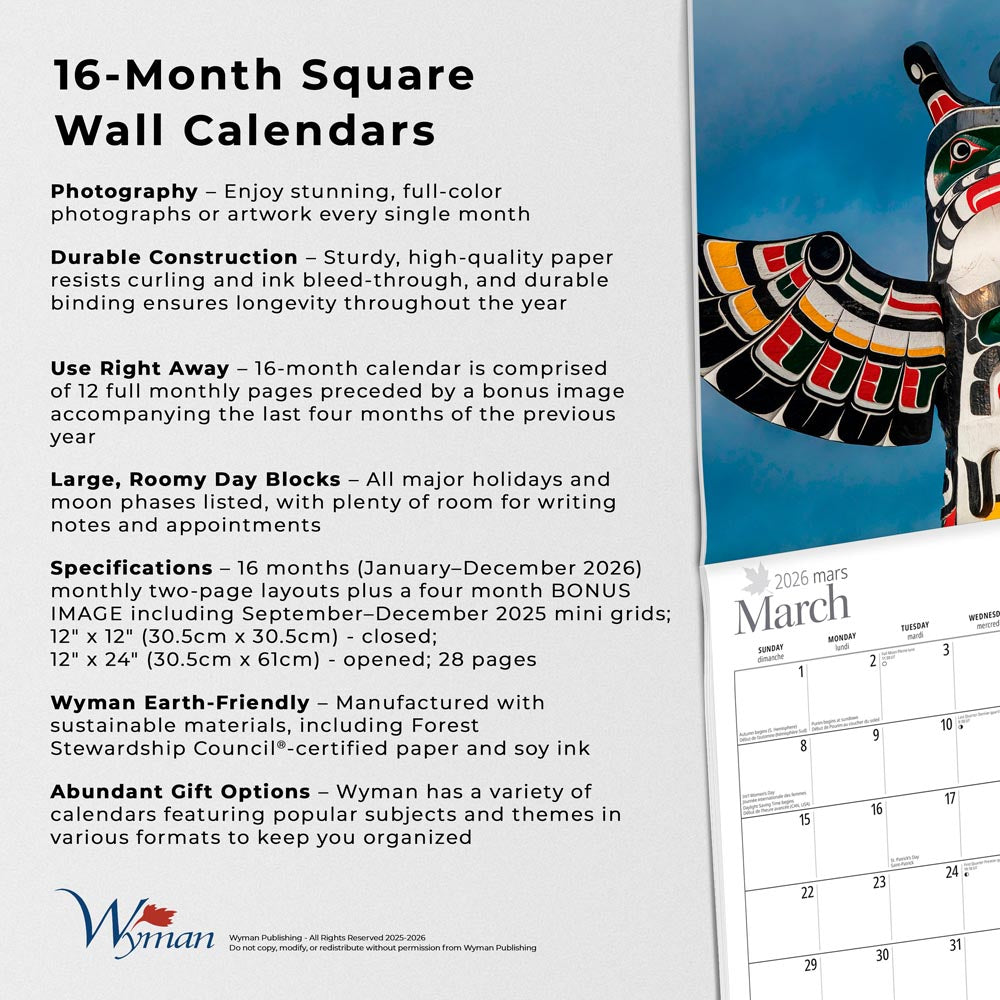 Victoria & Vancouver Island | 2026 12 x 24 Inch (Hanging) Monthly Square Wall Calendar