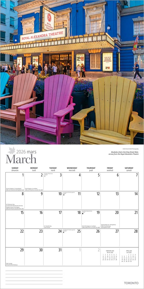 Toronto | 2026 12 x 24 Inch (Hanging) Monthly Square Wall Calendar