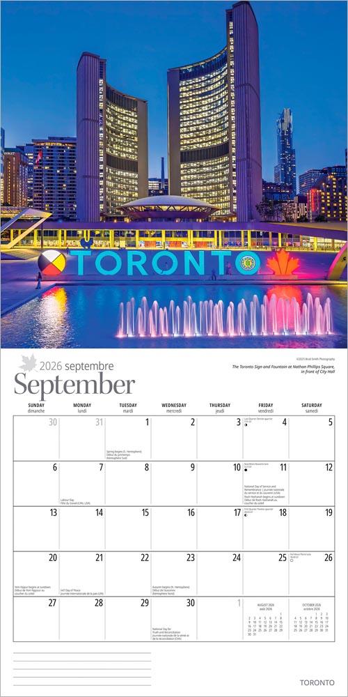 Toronto | 2026 12 x 24 Inch (Hanging) Monthly Square Wall Calendar