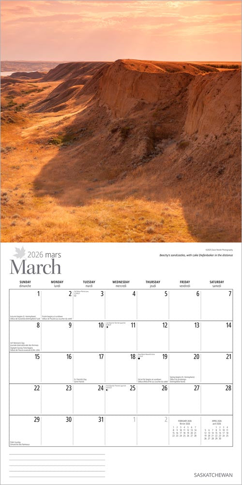 Saskatchewan | 2026 12 x 24 Inch (Hanging) Monthly Square Wall Calendar