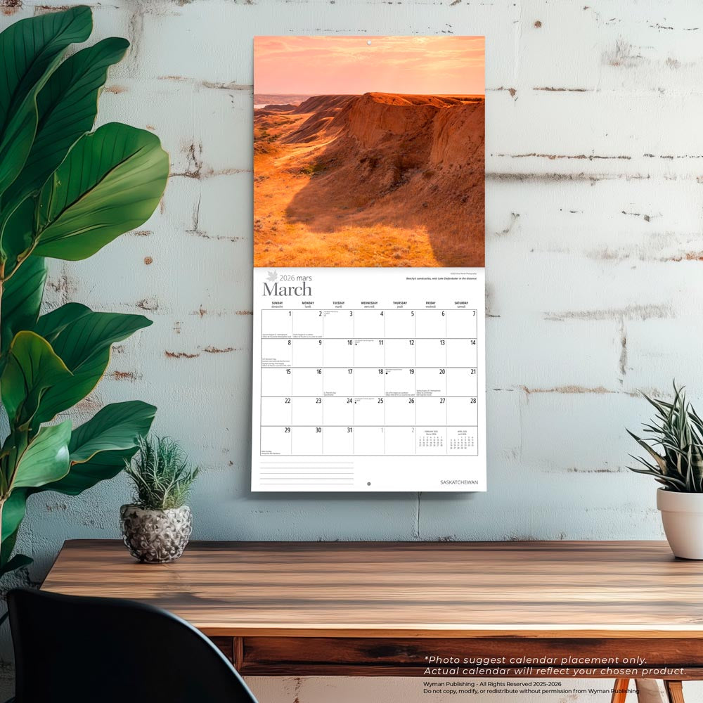 Saskatchewan | 2026 12 x 24 Inch (Hanging) Monthly Square Wall Calendar