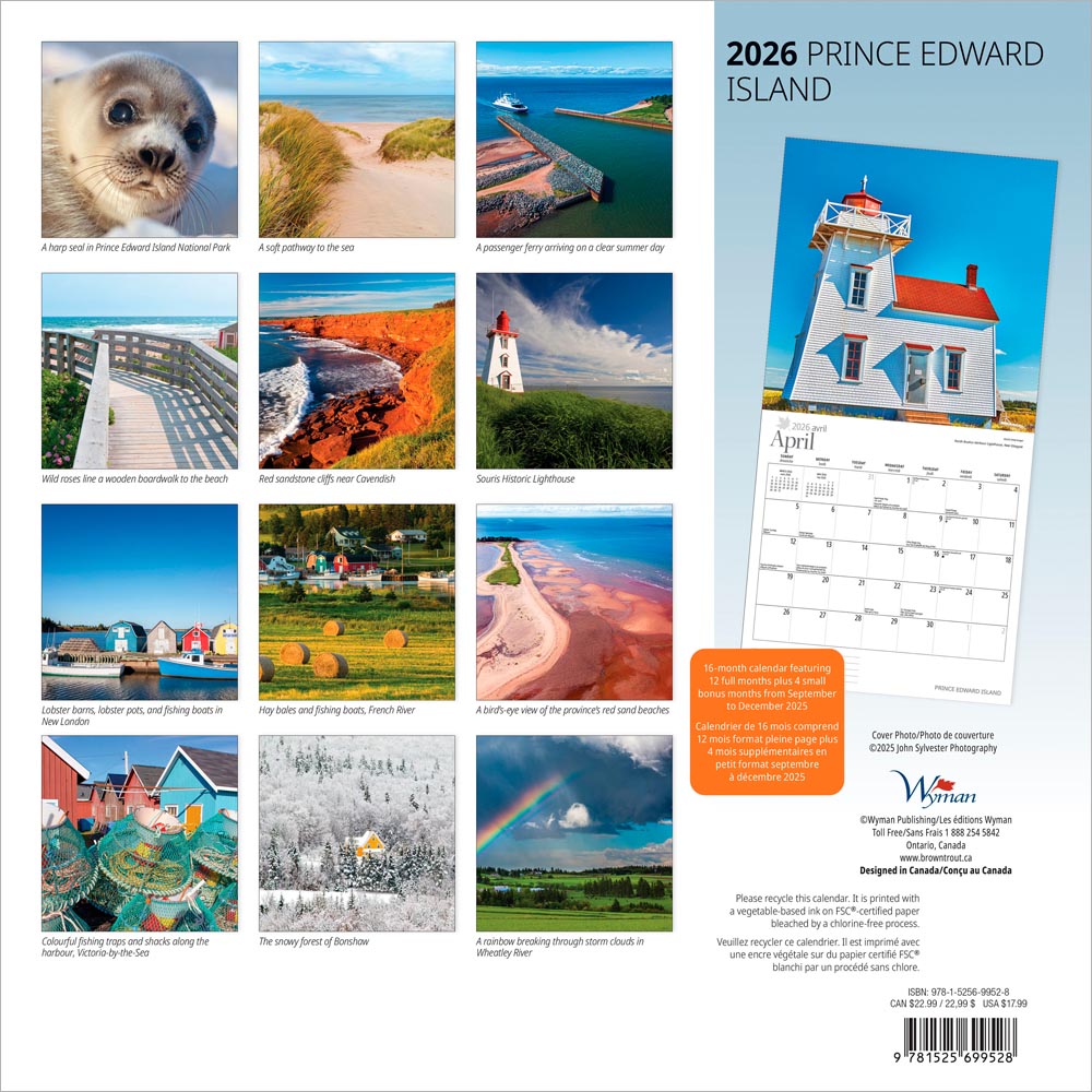 Prince Edward Island | 2026 12 x 24 Inch (Hanging) Monthly Square Wall Calendar